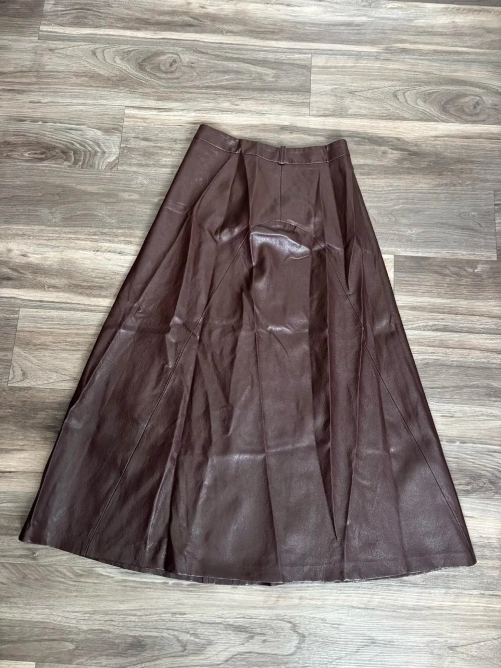 Zara Brown A-Line Leather Midi Skirt